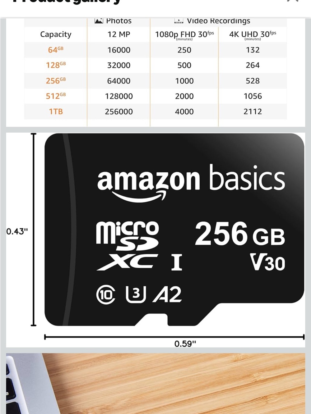 Amazon Basics 256GB microSDXC Memory Card - Black